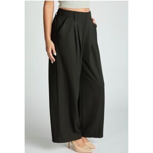 1124 • Black Soft Stretch Pull on Wide Leg Belt Loop Trouser